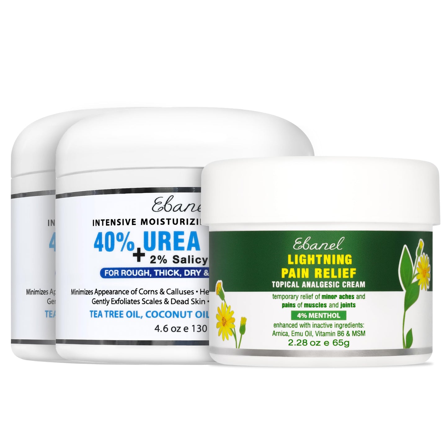 Ebanel Bundle of 2 Pack 40% Urea Cream 4.6 Oz, and Pain Relief Cream Arnica Menthol 2.28 Oz Ebanel buy supplements Au