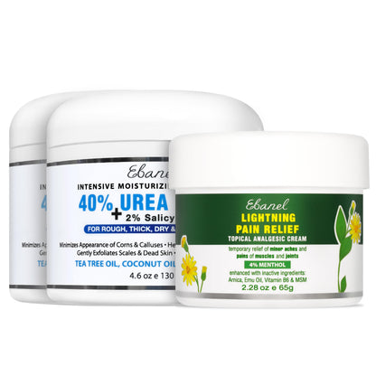 Ebanel Bundle of 2 Pack 40% Urea Cream 4.6 Oz, and Pain Relief Cream Arnica Menthol 2.28 Oz Ebanel buy supplements Au