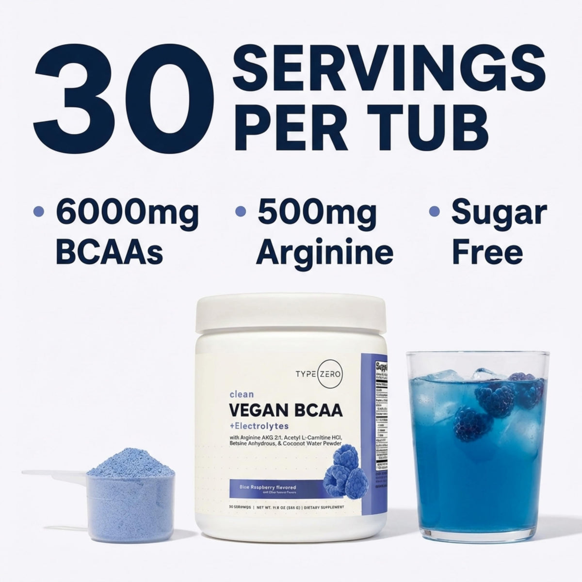 Type Zero Ultra Clean Vegan BCAA Powder + Electrolytes (Blue Raspberry | 6G) 2:1:1 Sugar-Free/No Sucralose BCAAs Amino Acids Supplement - BCAA Vegan Amino Acids After Workout Drink, 30 Servings Type ZeroBuy Supplements Australia