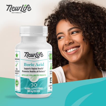 NewLife Naturals Boric Acid Vaginal Suppositories with Aloe Vera & FOS Prebiotic | Women's pH Balance Pills NewLife NaturalsBuy Supplements Australia