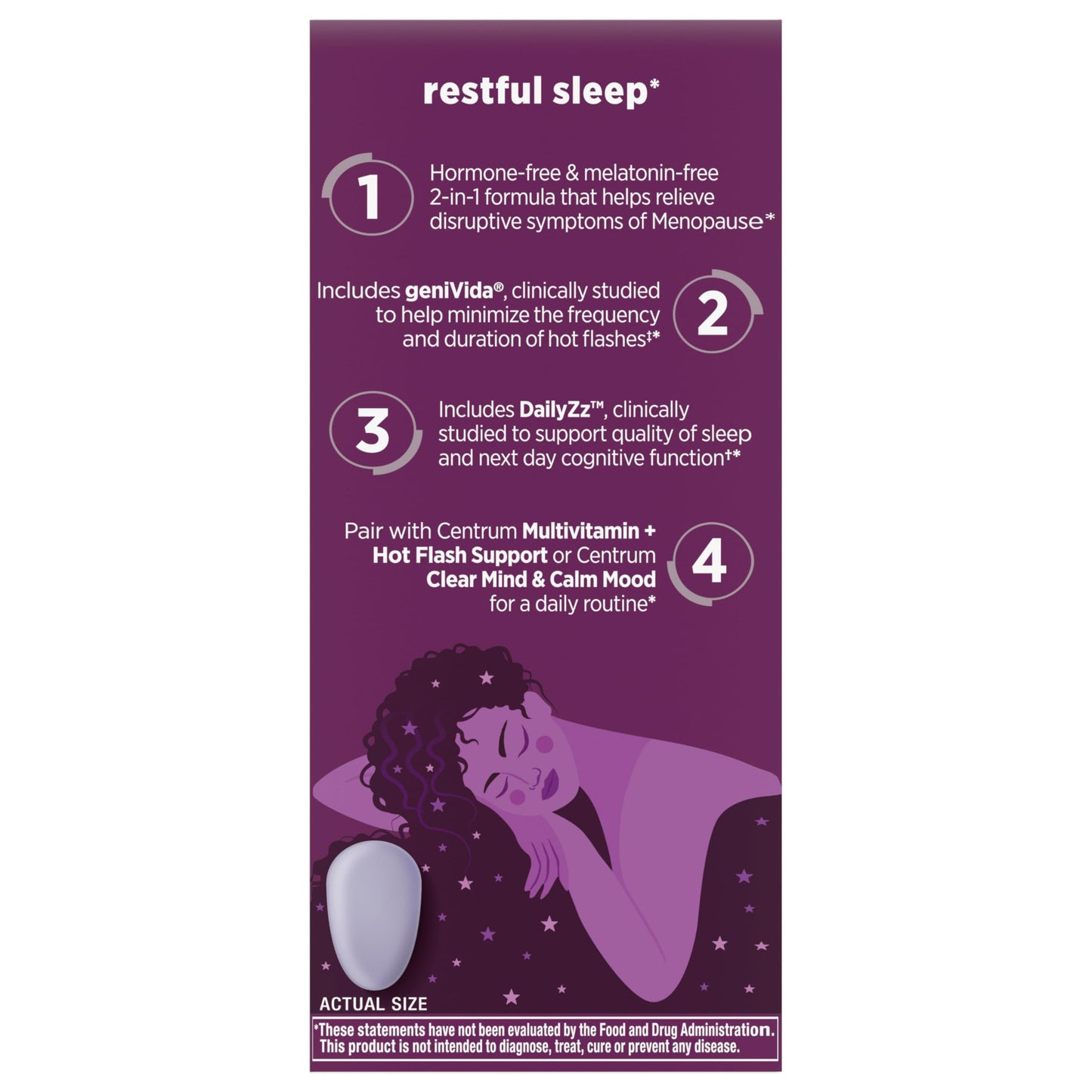 Centrum Restful Sleep Menopause Support Tablets, Supplement with Clinically Studied DailyZz and geniVida, 28 Count CentrumBuy Supplements Australia