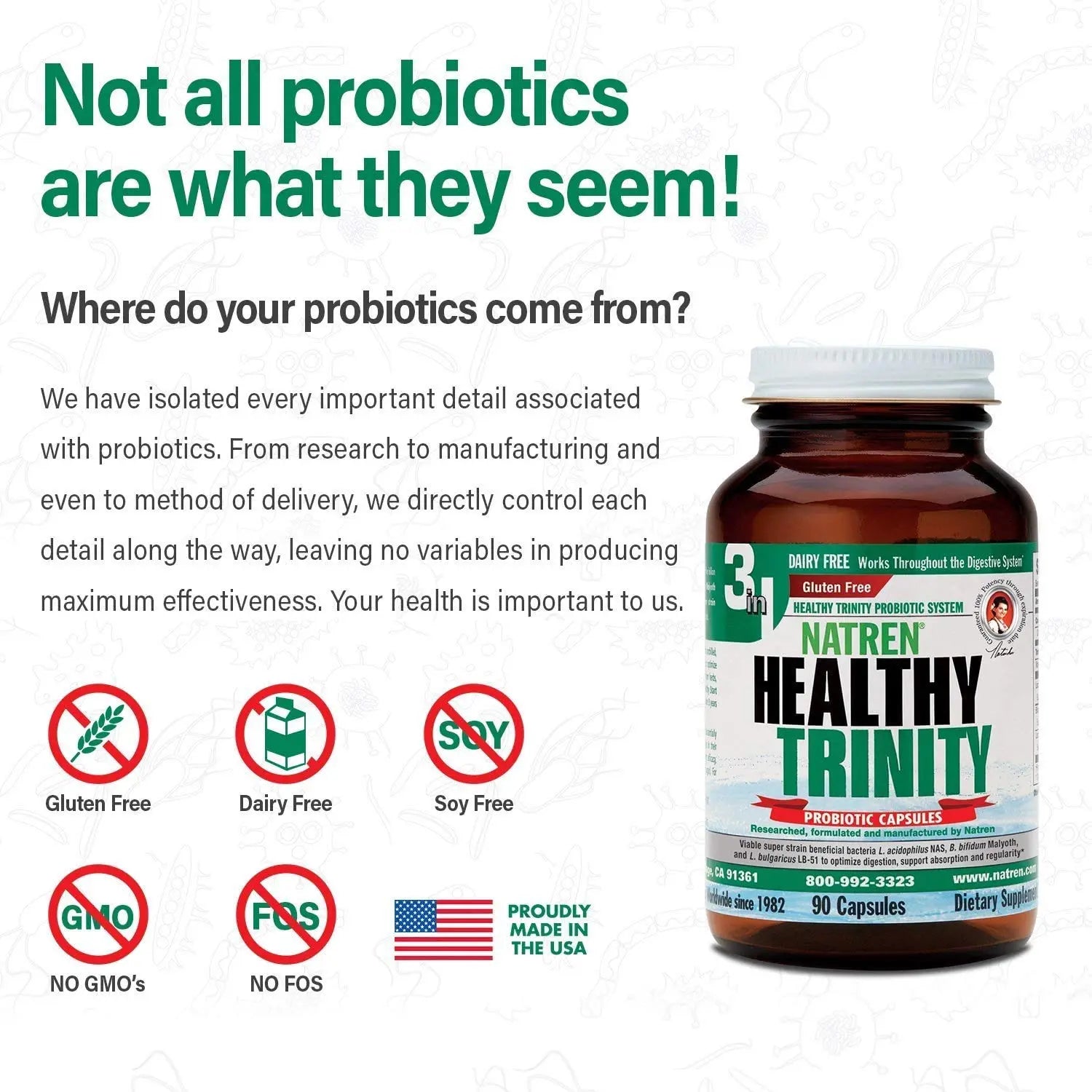 Natren Healthy Trinity Probiotics Supplement - 90 Dairy and Gluten Free Gel Capsules - Improve Gut and Digestive Health, 30 Billion CFU - Lactobacillus Acidophilus, Bifidobacterium, Bulgaricus Natren buy supplements Au