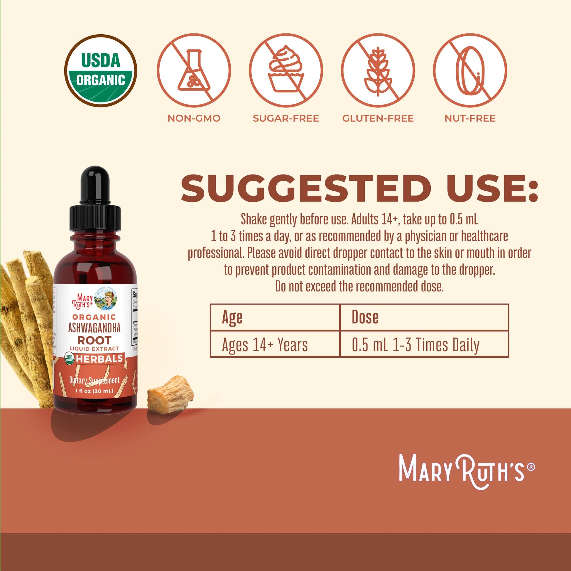 MaryRuth Organics Ashwagandha Root | USDA Organic Ashwagandha Liquid Drops | Stress Relief, Natural Calm, Relaxation and Mood Support Supplement | Adaptogenic | Nervine | Vegan | Non-GMO | 60 Servings MARYRUTH'SBuy Supplements Australia