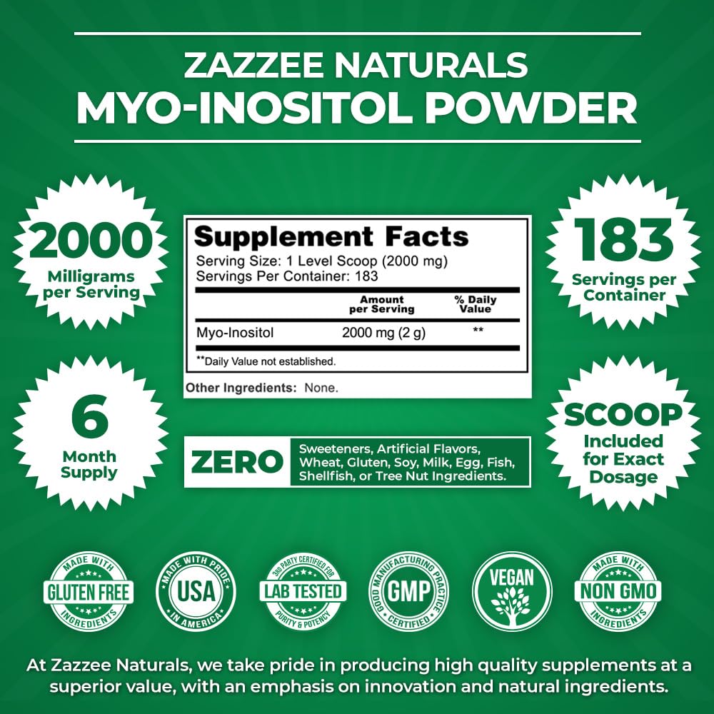 Zazzee Myo-Inositol Powder, 6 Month Supply, 183 Servings, 2000 mg per Serving ZazzeeBuy Supplements Australia