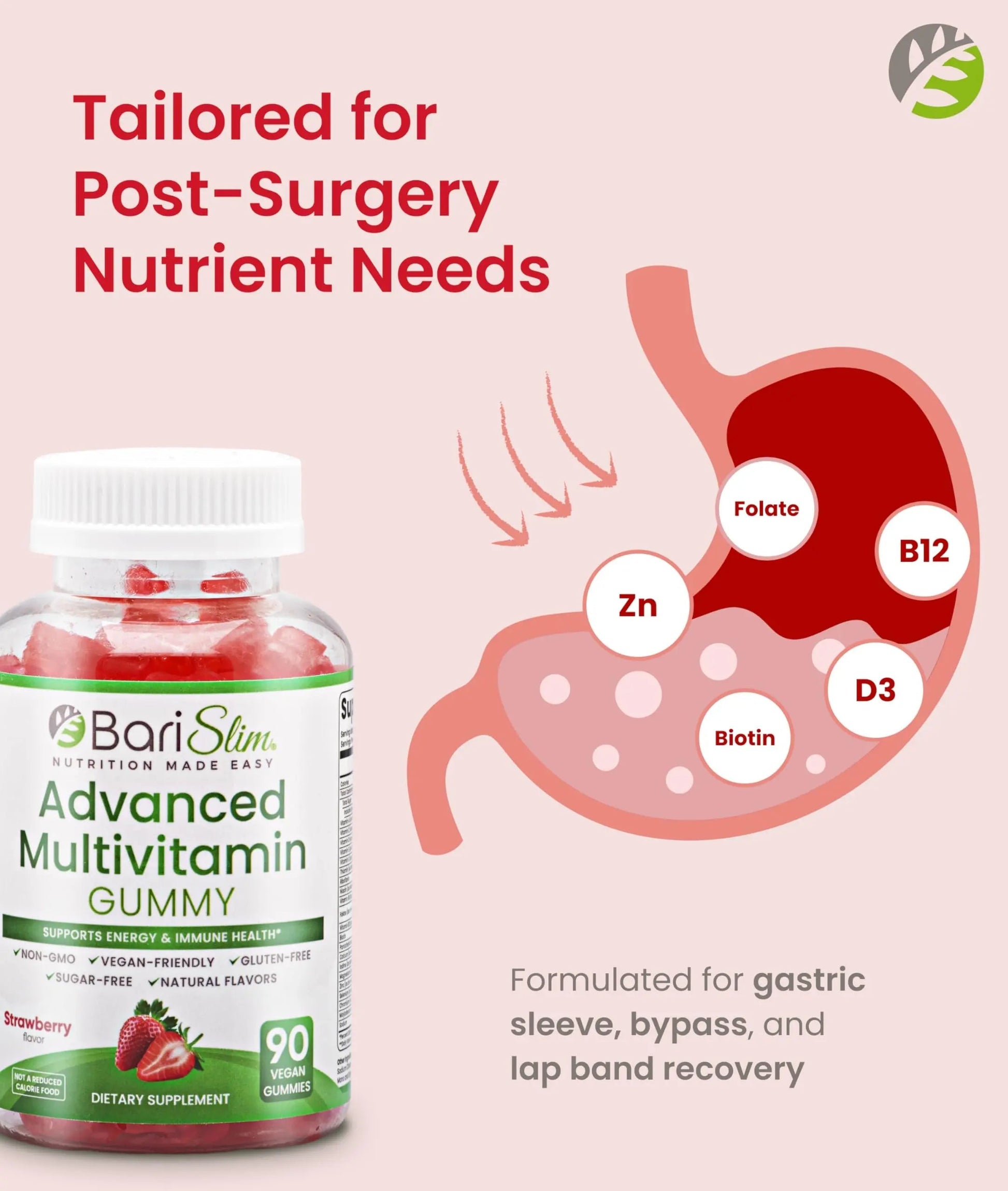 BariSlim Advanced Bariatric Multivitamin Gummies - Specially Formulated Bariatric Vitamins for Patients After Weight Loss Surgery BariSlim