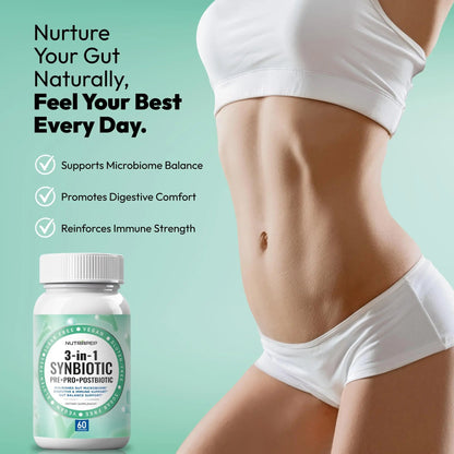 NutraPep Synbiotics Probiotic Prebiotic Postbiotic - Daily Gut Health Support with Pre Pro & Post Biotics for Men Women - Digestive & Immune Support Balance Synbiotic Supplement - Vegan Gluten Free NutraPepBuy Supplements Australia