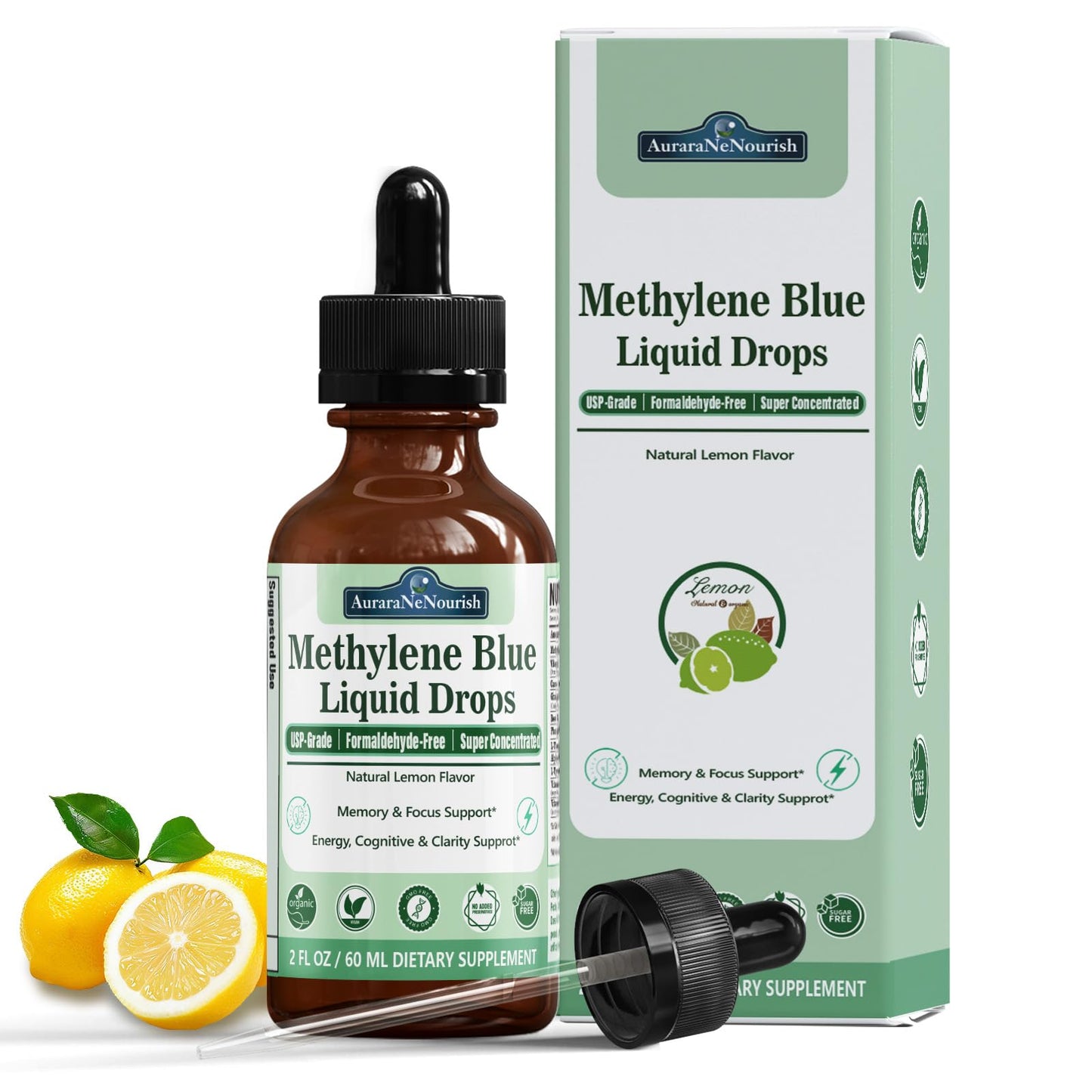 Methylene Blue Drops 1% Solution, Pharmaceutical Grade for Humans 11-in-1 Nootropic Blend w.Vitamin C Ester Cacao & L-Theanine, Third-Party Tested Methyl Blue, No Formaldehyde, Memory Focus Cognitive AuraraNeNourishBuy Supplements Australia