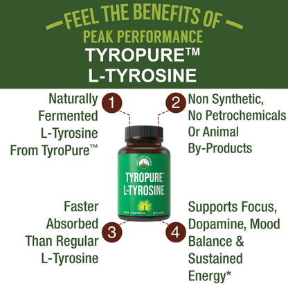 TyroPure L Tyrosine Supplement. More Bioavailable, Cleaner Version of L-Tyrosine. Vegan, Naturally Fermented 500mg Capsules for Mental Clarity, Dopamine. Mood Support for Women and Men Peak PerformanceBuy Supplements Australia