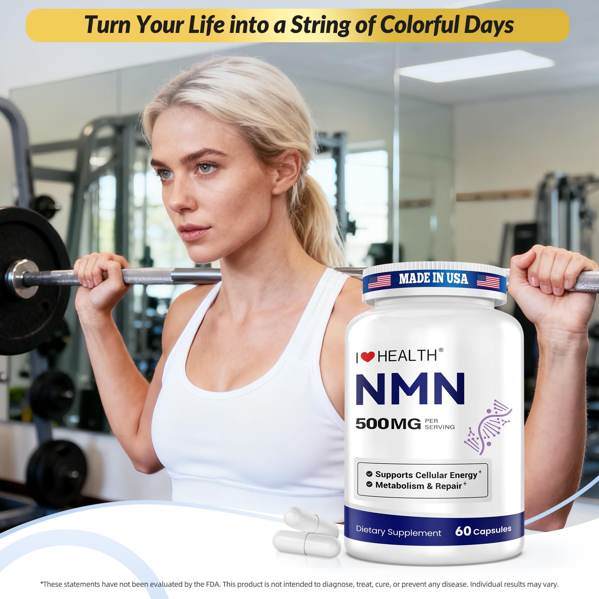 NMN 500MG Per Capsule – High Purity 99.9% NMN, NAD+ Support for Cellular Energy & Healthy Aging, 60 Capsules, Third-Party Tested, cGMP Made in USA I LOVE HEALTHBuy Supplements Australia