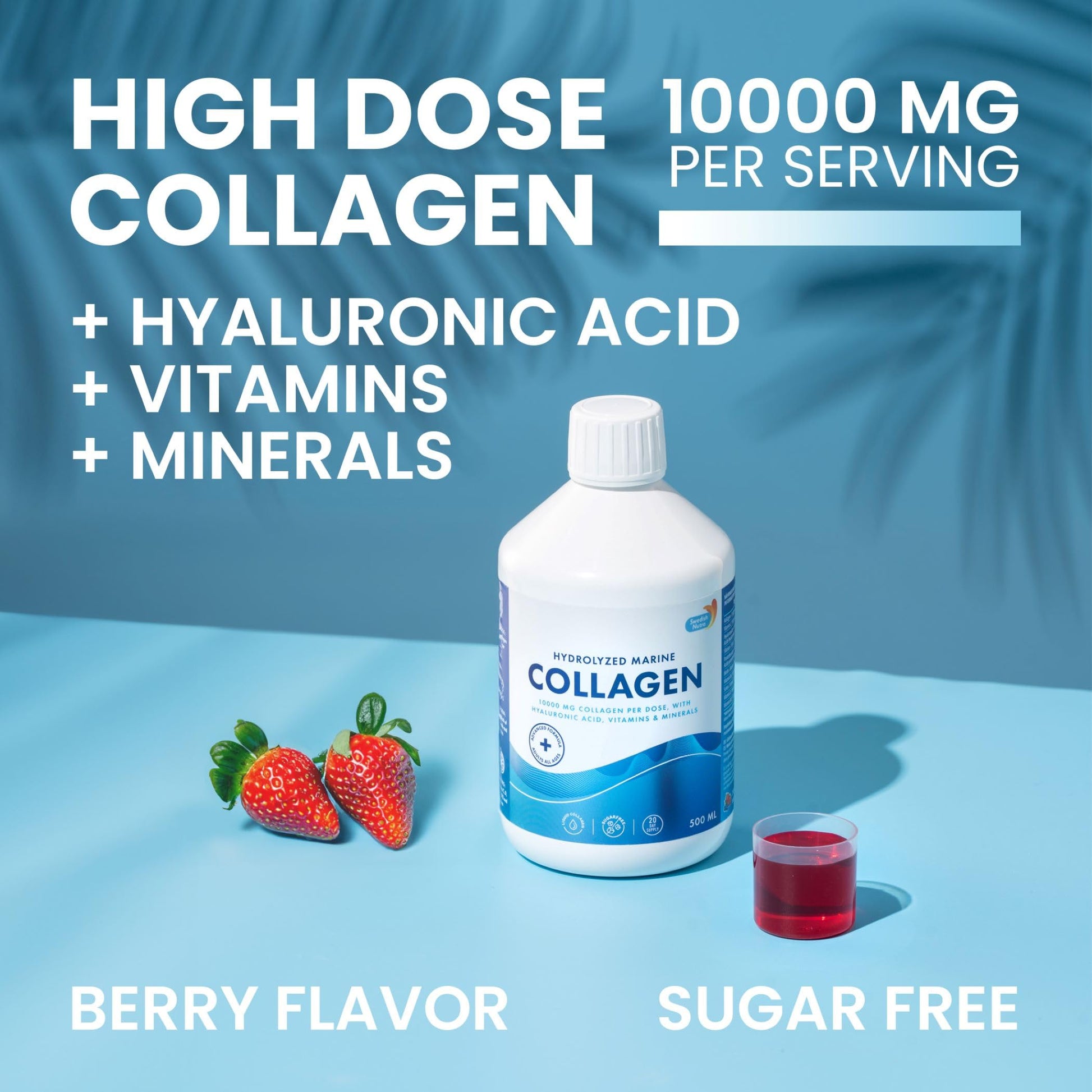 Swedish Nutra 10,000 mg Hydrolyzed Marine Collagen Liquid Supplement - 500 ml, 20 Day Supply | Hyaluronic Acid, Biotin & Vitamin C for Healthy Hair, Skin, Nails & Joints | For Men & Women | Sugar-Free Swedish NutraBuy Supplements Australia