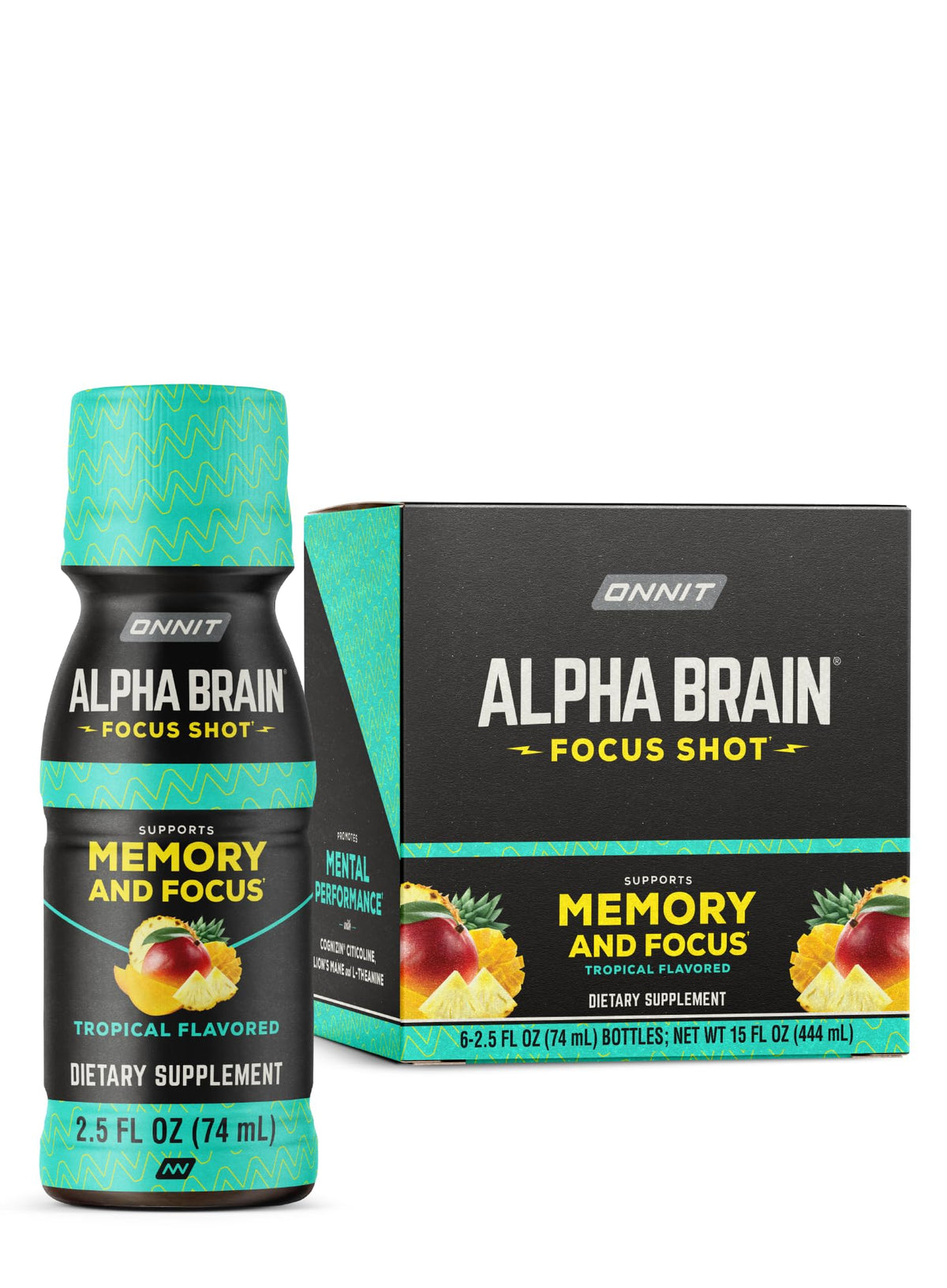 ONNIT Alpha Brain Focus Shot, Tropical Flavor, Nootropic Dietary Supplement Drink That Supports Energy, Focus, and Mood, IGEN™ Non-GMO Tested, 2.5 fl oz, 6 Count ONNITBuy Supplements Australia