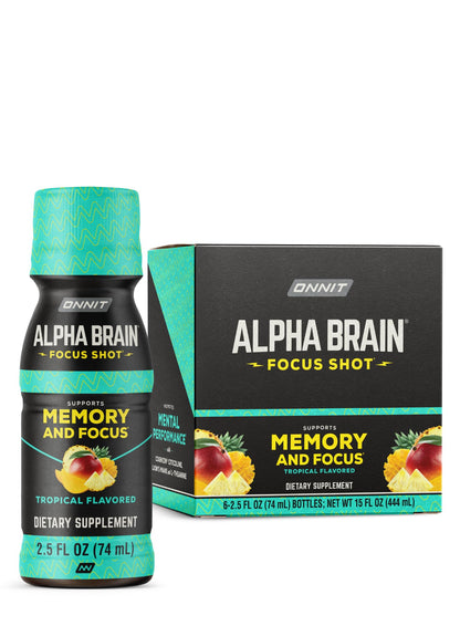 ONNIT Alpha Brain Focus Shot, Tropical Flavor, Nootropic Dietary Supplement Drink That Supports Energy, Focus, and Mood, IGEN™ Non-GMO Tested, 2.5 fl oz, 6 Count ONNITBuy Supplements Australia