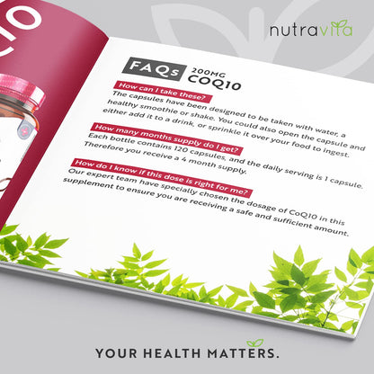 CoQ10 200mg - 120 Vegan Capsules of High Strength Co Enzyme Q10 (4 Months Supply) NutravitaBuy Supplements Australia