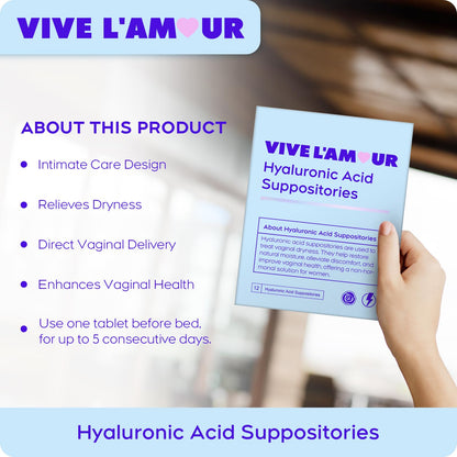 Vive L'Amour 15mg Hyaluronic Acid Vaginal Suppositories (2-Pack, 24 Count), Vaginal Moisturizer, Continuous Hydration, Relieves Vaginal Dryness, Restores Natural Softness & Elasticity, Vaginal Health Vive L'AmourBuy Supplements Australia
