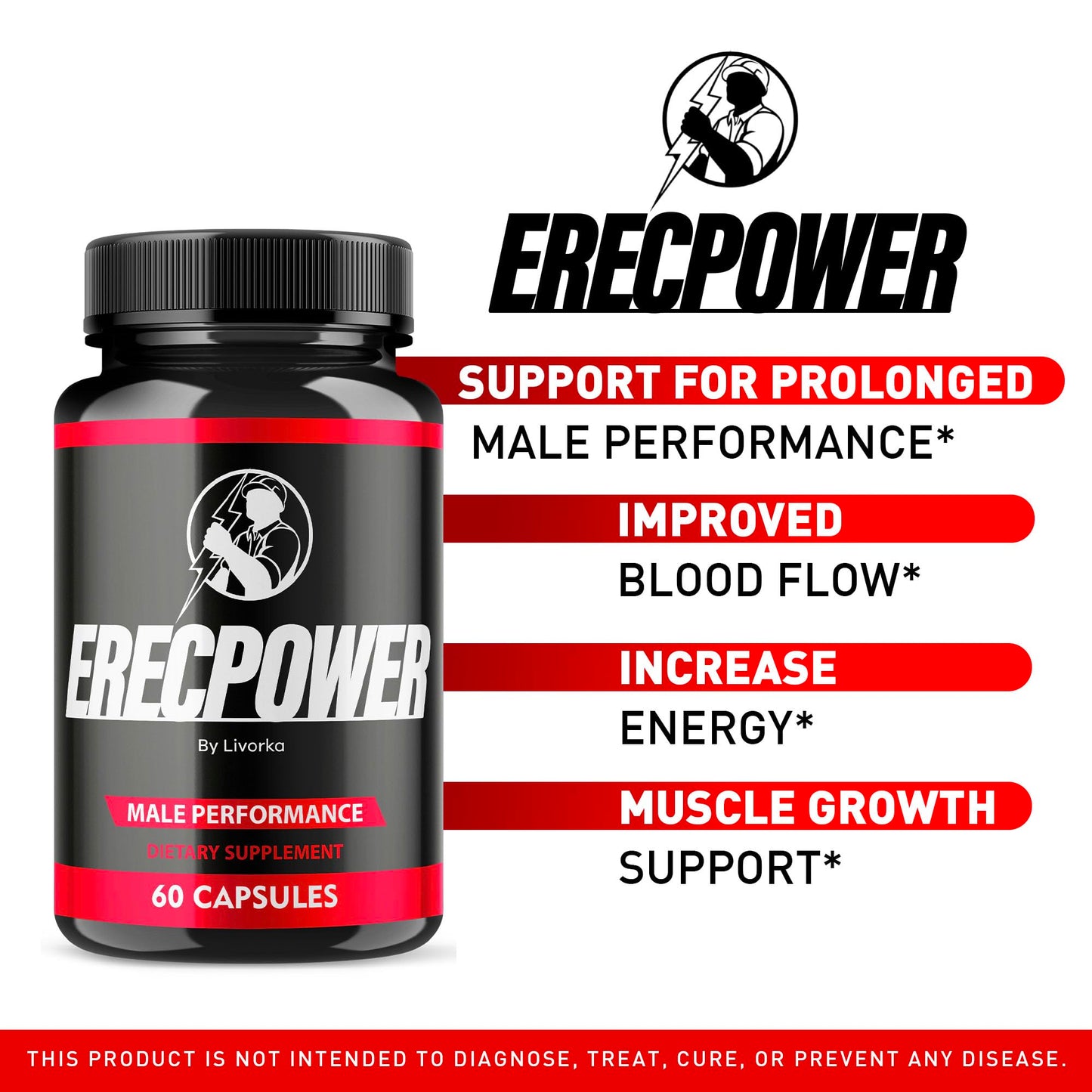 LIVORKA Erecpower Multivitamin Male Performance Capsules for Mens Health, Advanced Formula - 300 Capsules (5 Month Supply) - Pack of 5 LIVORKABuy Supplements Australia