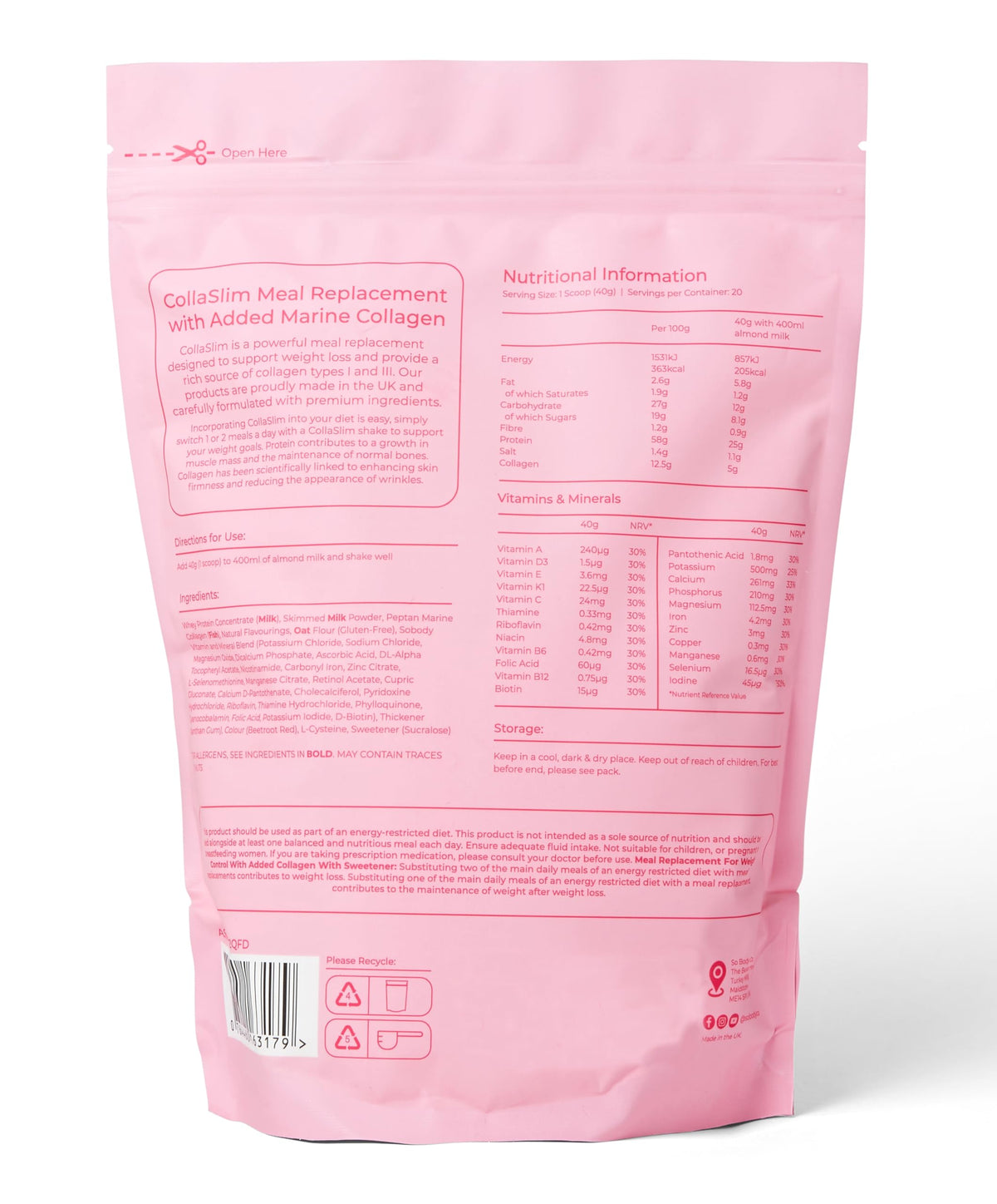 CollaSlim, Meal Replacement Shake with Added Collagen, Vitamins and Minerals, 800g So Body CoBuy Supplements Australia
