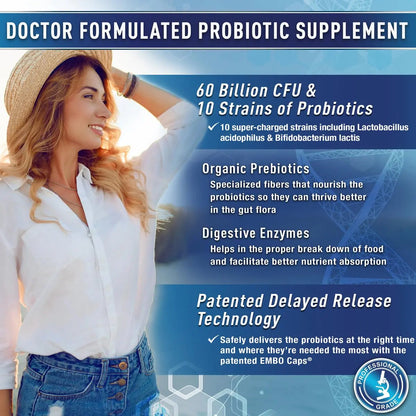 Purely Optimal Probiotics for Digestive Health, 60 Billion CFU – Delayed-Release with Digestive Enzymes & Organic Prebiotics – Bloating, Immune & Energy Support, 30 Caps Purely OptimalBuy Supplements Australia