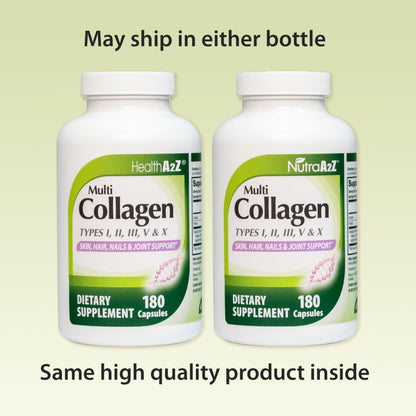HealthA2Z Multi Collagen pills 1735mg -180 collagen capsules (60 servings) - Types I, II, III, V & X for Healthy Skin, Hair, Nails & Joint Support