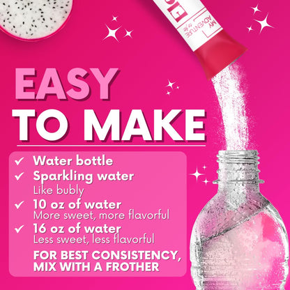 Zero Sugar Dragon Fruit Electrolytes Sticks - Refreshing Hydration - Caffeine Free Energy with Natural Ingredients - Vegan, Keto & Paleo
