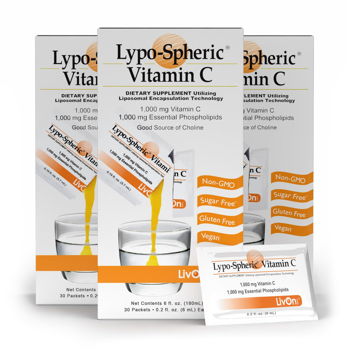 LivOn Laboratories Lypo–Spheric Vitamin C – 3 Cartons (90 Packets) – 1,000 mg Vitamin C & 1,000 mg Essential Phospholipids Per Packet – Liposome Encapsulated for Improved Absorption – 100% Non–GMO LivOn LaboratoriesBuy Supplements Australia