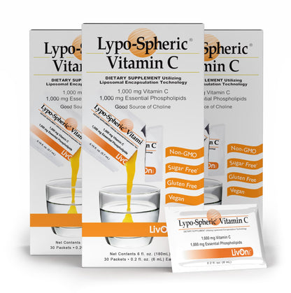 LivOn Laboratories Lypo–Spheric Vitamin C – 3 Cartons (90 Packets) – 1,000 mg Vitamin C & 1,000 mg Essential Phospholipids Per Packet – Liposome Encapsulated for Improved Absorption – 100% Non–GMO LivOn LaboratoriesBuy Supplements Australia