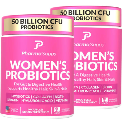 ADVANCED Women's Probiotics for Gut Health - Hair, Skin, & Nails Vitamins Support - 50 Billion CFU w/ Collagen, Biotin & Keratin - Probiotic Supplement for Digestive Health & Bloating Relief, USA-Made PharmaSupps buy supplements Au