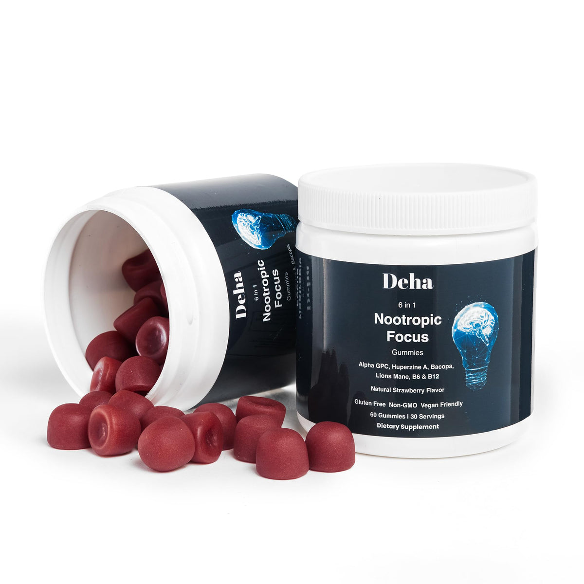 Deha Focus Gummies Nootropic Brain Supplement with Vitamin B6 Vitamin B12, Alpha GPC, Huperzine A, Bacopa Monnieri, Lions Mane Mushroom Gummies – Vegan, Non-GMO, Gluten-Free – 60 Gummies DehaBuy Supplements Australia