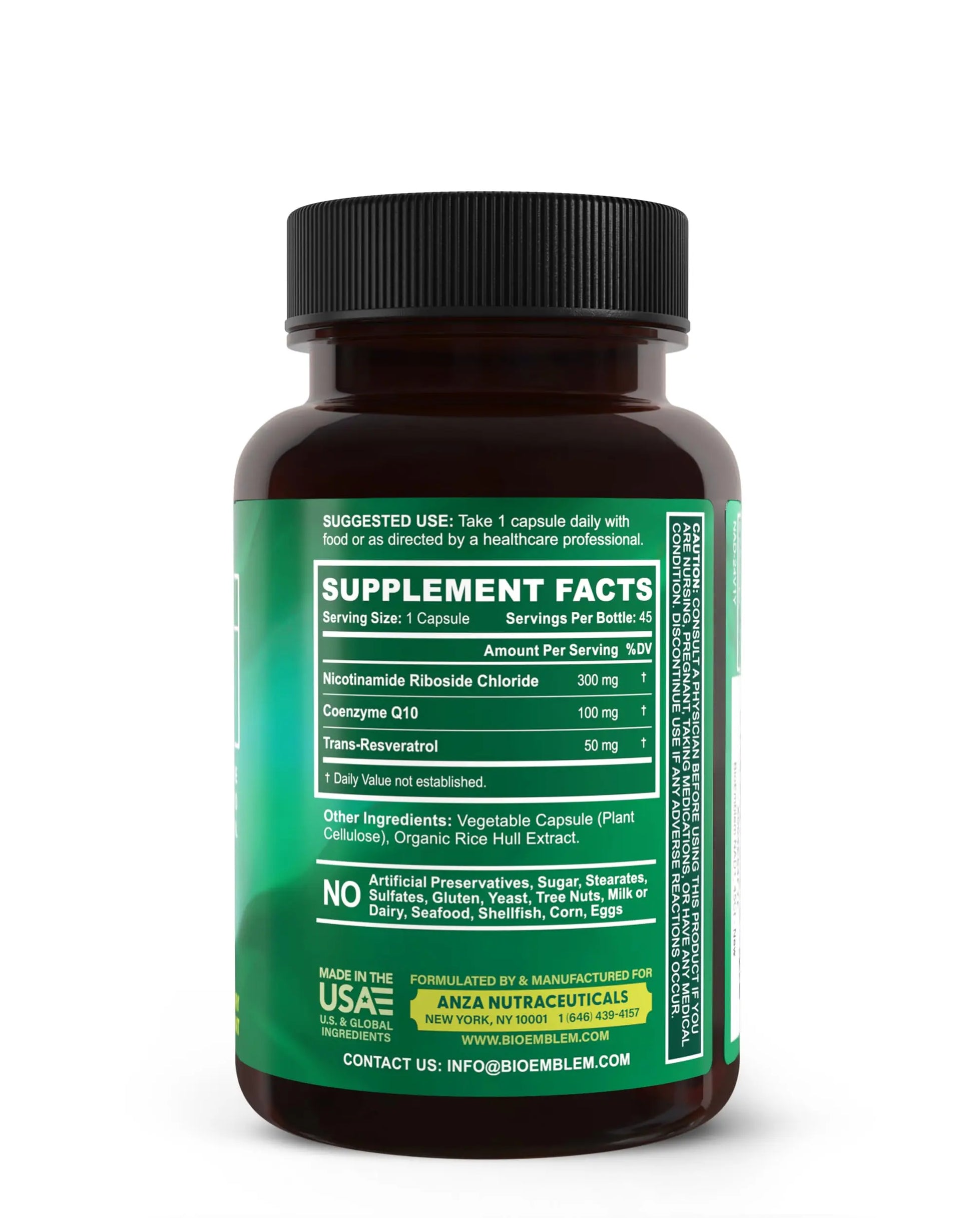 BioEmblem NAD+ Supplement | 300 mg Nicotinamide Riboside with CoQ10 & Resveratrol | Supports Healthy Aging, Cellular Energy and Cognitive Function | Non-GMO, Gluten Free - 45 Capsules BioEmblemBuy Supplements Australia