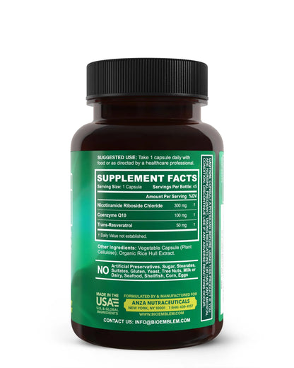 BioEmblem NAD+ Supplement | 300 mg Nicotinamide Riboside with CoQ10 & Resveratrol | Supports Healthy Aging, Cellular Energy and Cognitive Function | Non-GMO, Gluten Free - 45 Capsules BioEmblemBuy Supplements Australia