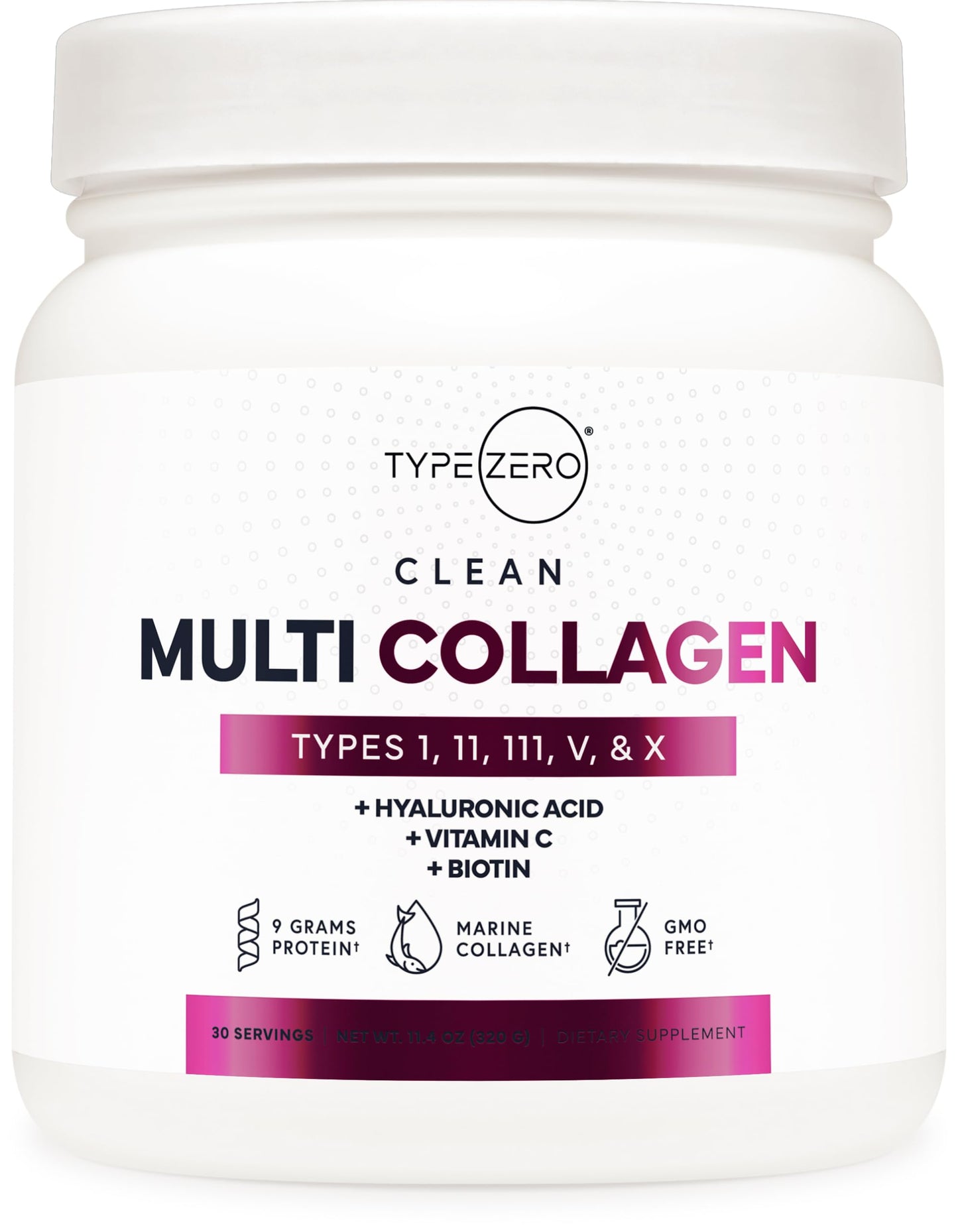 Type Zero Multi Collagen Powder 30 Servings (Unflavored) - Types I, II, III, V, & X Collagen Peptides + Hyaluronic Acid, VIT C, Biotin Type ZeroBuy Supplements Australia