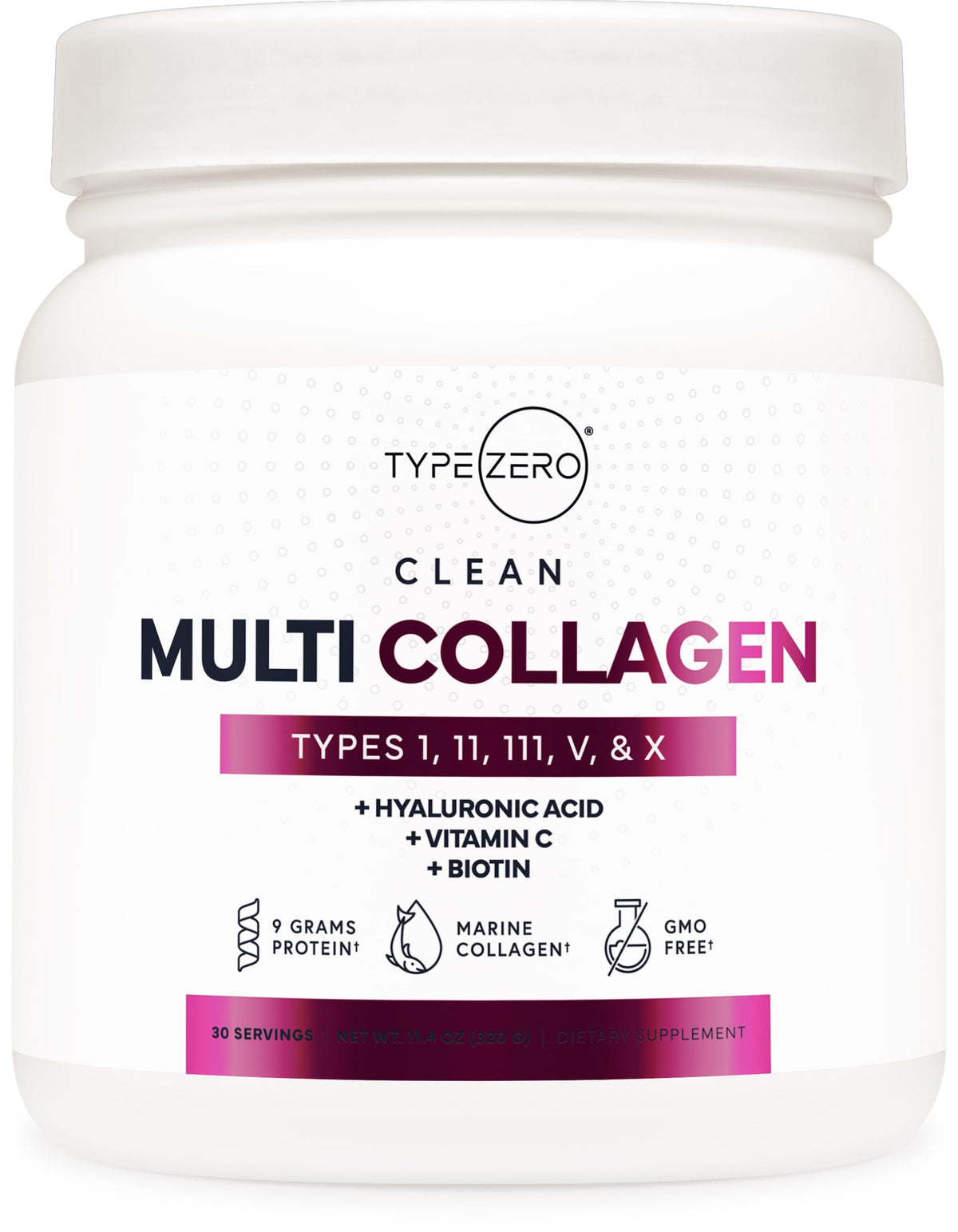 Type Zero Multi Collagen Powder 30 Servings (Unflavored) - Types I, II, III, V, & X Collagen Peptides + Hyaluronic Acid, VIT C, Biotin Type ZeroBuy Supplements Australia