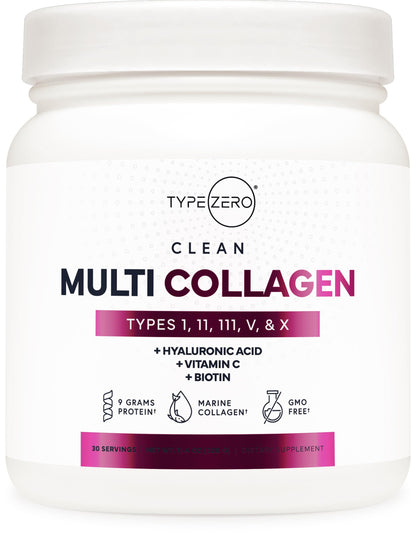 Type Zero Multi Collagen Powder 30 Servings (Unflavored) - Types I, II, III, V, & X Collagen Peptides + Hyaluronic Acid, VIT C, Biotin Type ZeroBuy Supplements Australia