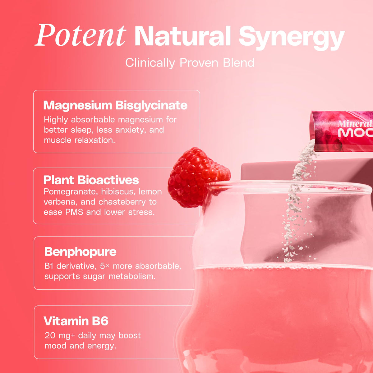 Mineral Moon Premium Menstruation Support - 14 Sachets Raspberry Drink - Hormonal Balance & PMS Support - Reduce Period Cramps, Fatigue & Nausea -with Magnesium Bisglycinate, BenfoPure B1 & Vitamin B6 Mineral MoonBuy Supplements Australia