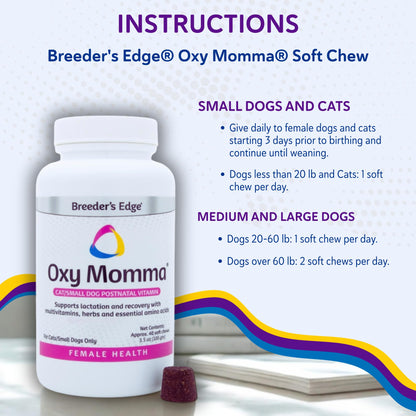 Breeder's Edge Oxy Momma Soft Chews, Postnatal Vitamin Supplement for Lactating Dogs and Cats, Supports Recovery, Hormones, and Next Pregnancy - for Small Dogs & Cats, 40ct Soft Chews Revival Animal HealthBuy Supplements Australia