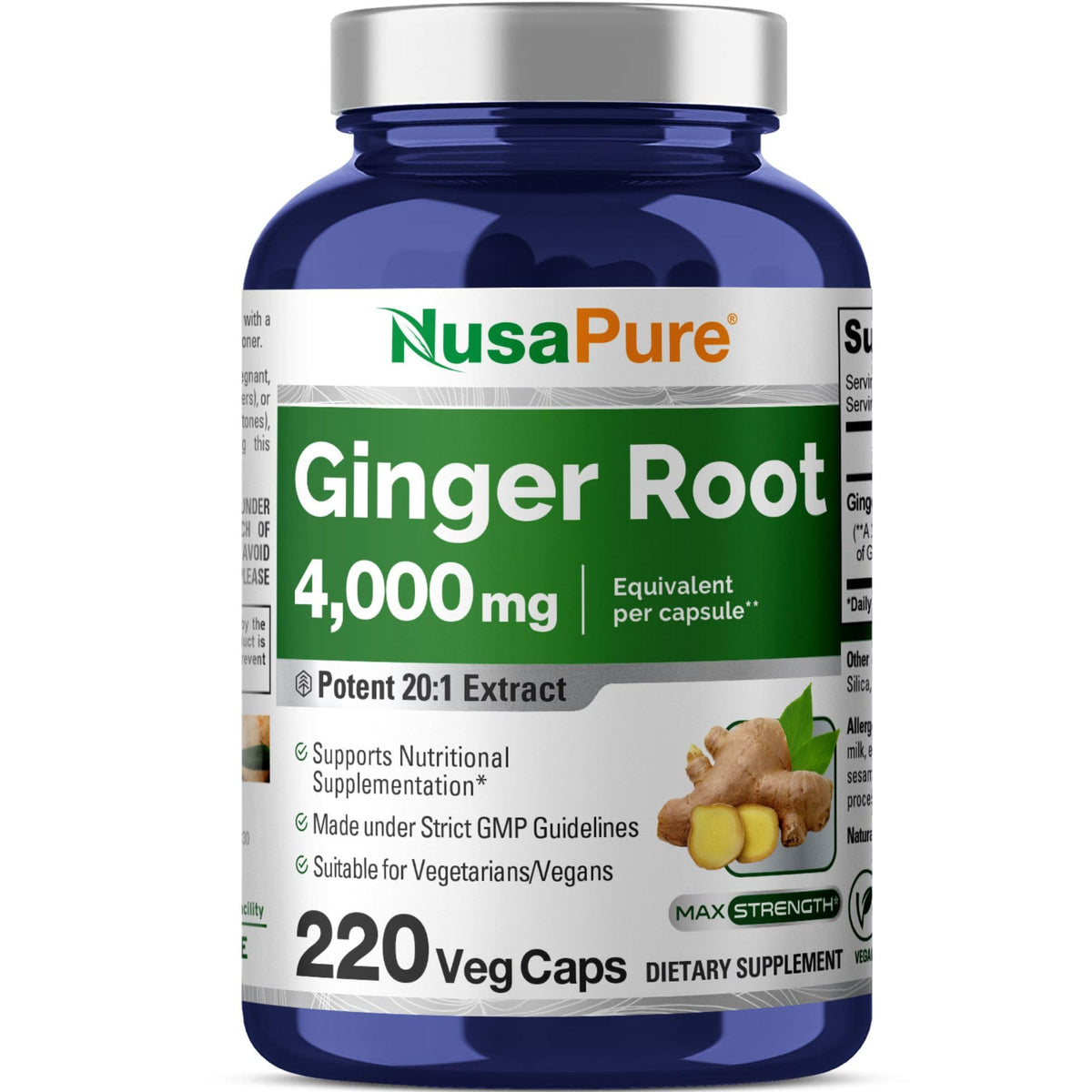 NusaPure Ginger Root Capsules 20:1 Extract, 200 mg Equivalent to 4,000mg per Veggie Caps | 220 Count | Non-GMO & Vegan NusaPureBuy Supplements Australia