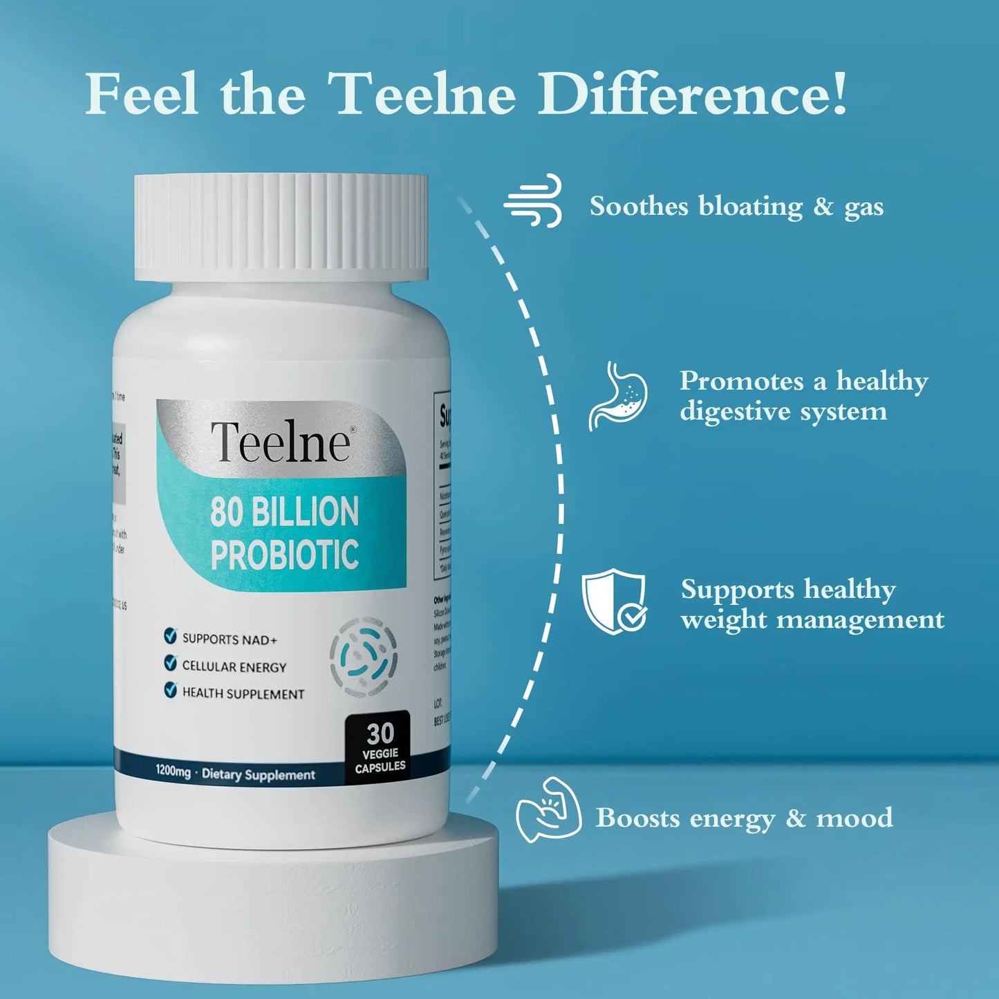 Teelne Probiotics 80 Billion CFU - 10 strains, Prebiotic+ Probiotics Support Digestive & Gut Health, Bloating & Constipation Relief, 30 Capsules (30-Day Supply) Teelne buy supplements Au