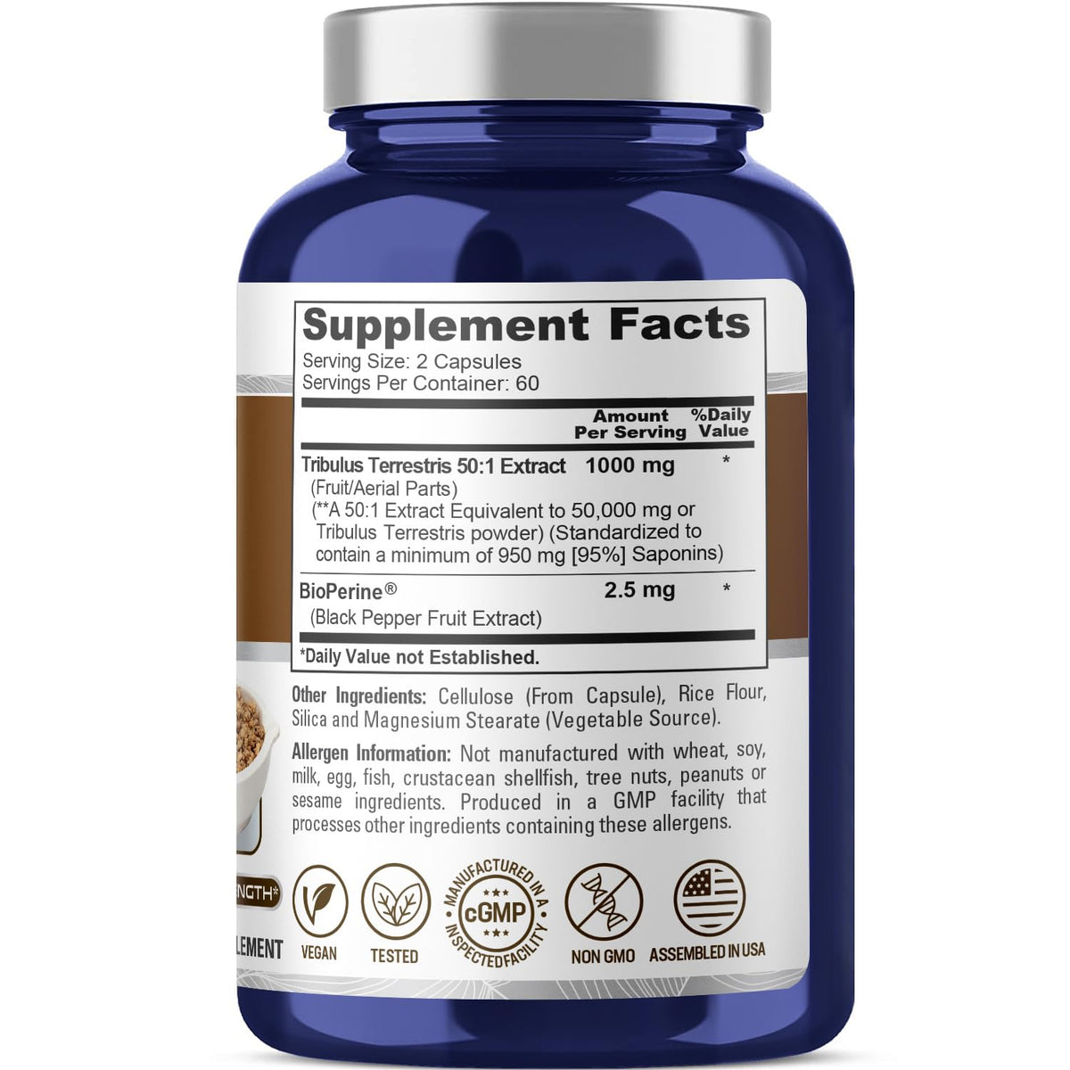 NusaPure Tribulus Terrestris 50:1 Extract, 1000 mg Equivalent to 50,000mg| 120 Veggie Caps | 95% Steroidal Saponins | Non-GMO, Bioperine & Vegan NusaPureBuy Supplements Australia