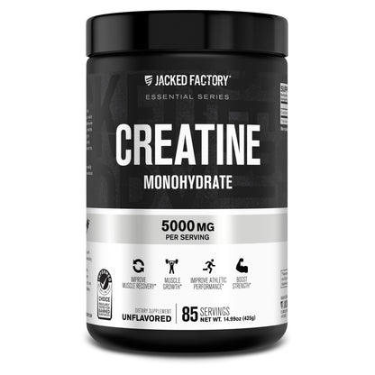 Jacked Factory Creatine Monohydrate Powder 425g - 5g Daily Creatine Supplement for Men and Women, Vegan-Friendly