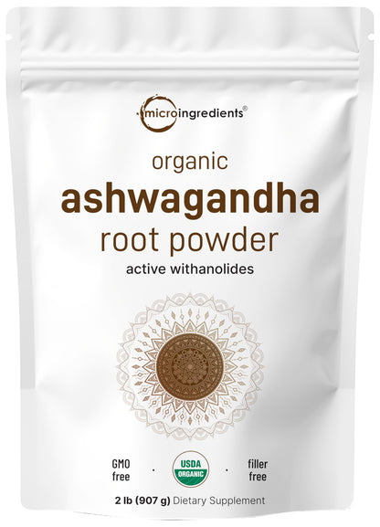 Micro Ingredients Organic Ashwagandha Root Powder | 2 Pound, No Filler, No Additives, Highly Purified | Active Withanolides, Adaptogenic Ayurvedic Herbal Supplements, Gluten Free, India Origin Micro IngredientsBuy Supplements Australia