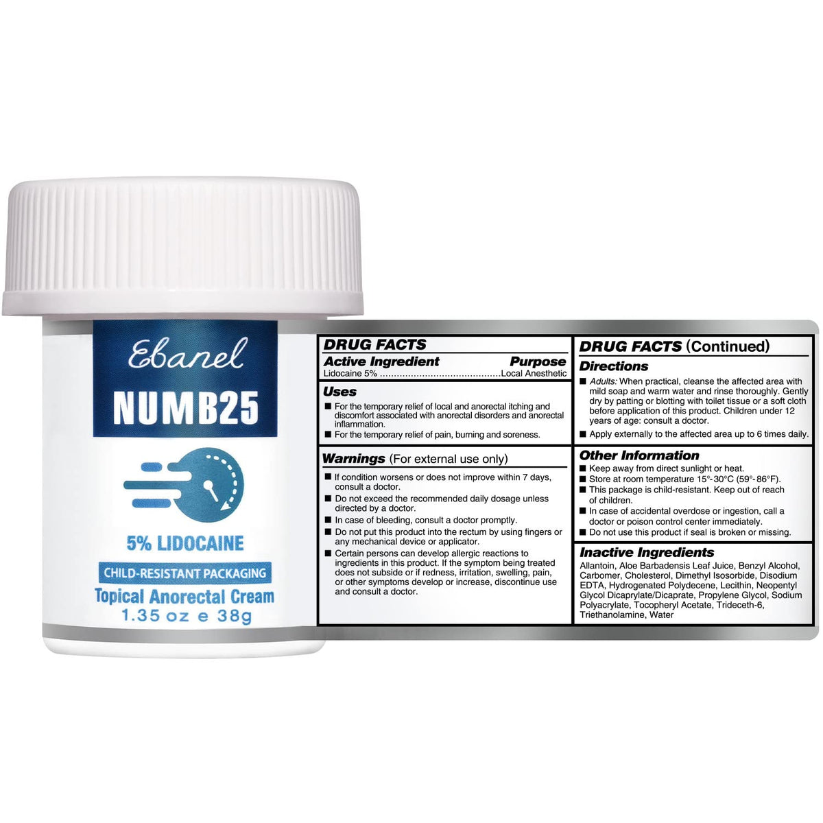 Ebanel Bundle of Numb25 Lidocaine 5% Topical Numbing Cream 1 Oz, and Pain Relief Roll On Arnica Menthol 3 Oz Ebanel buy supplements Au