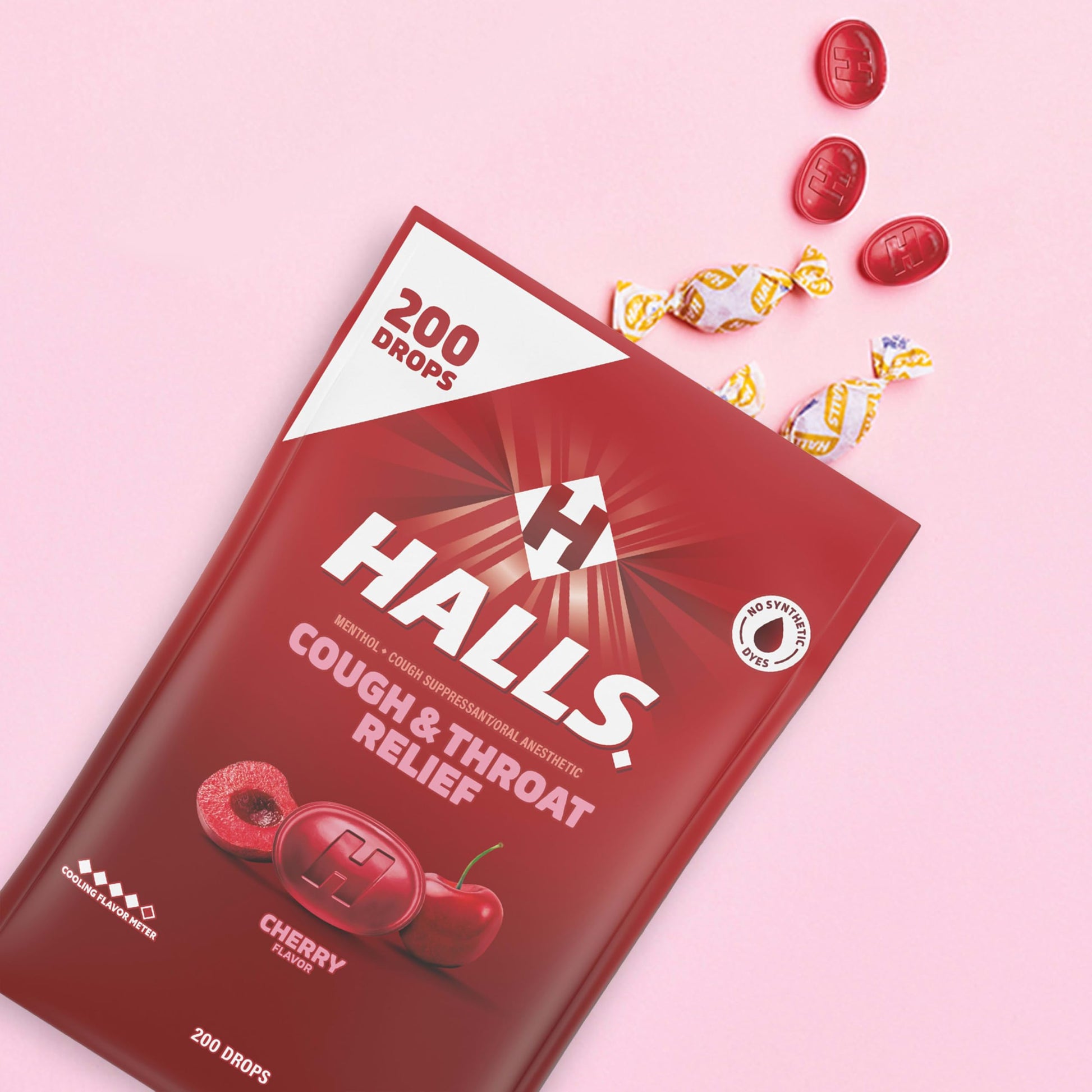 HALLS Cough and Throat Relief Cherry Cough Drops, Bulk Pack, 200 Drops HALLS buy supplements Au