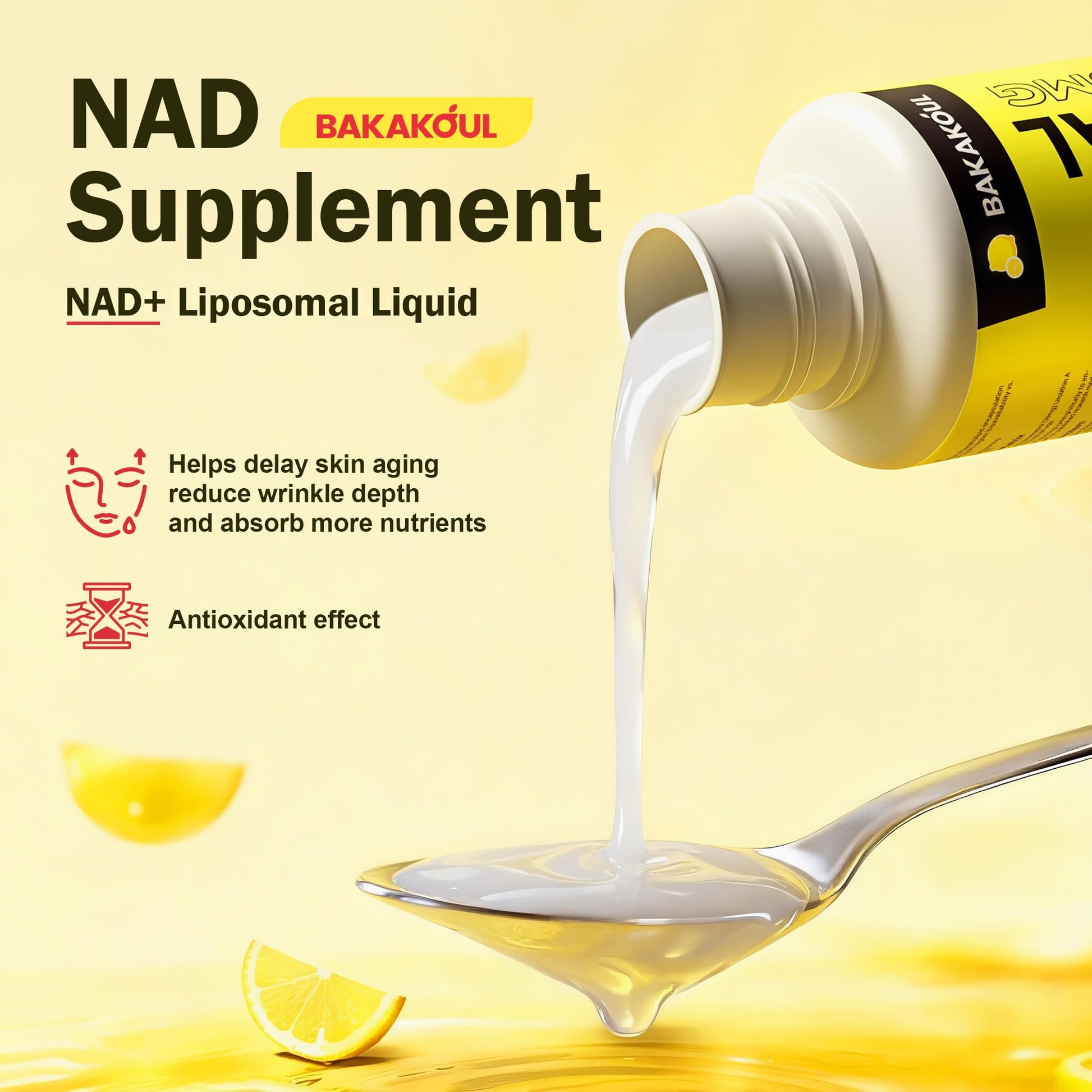 Liposomal NAD+ Liquid Supplement - Designed to Help Support Absorption - Nhanced Cellular Uptake, Helps Support Normal Cellular Health, Supports Cellular Energy Metabolism and Vitality - Lemon Flavor BAKAKOULBuy Supplements Australia