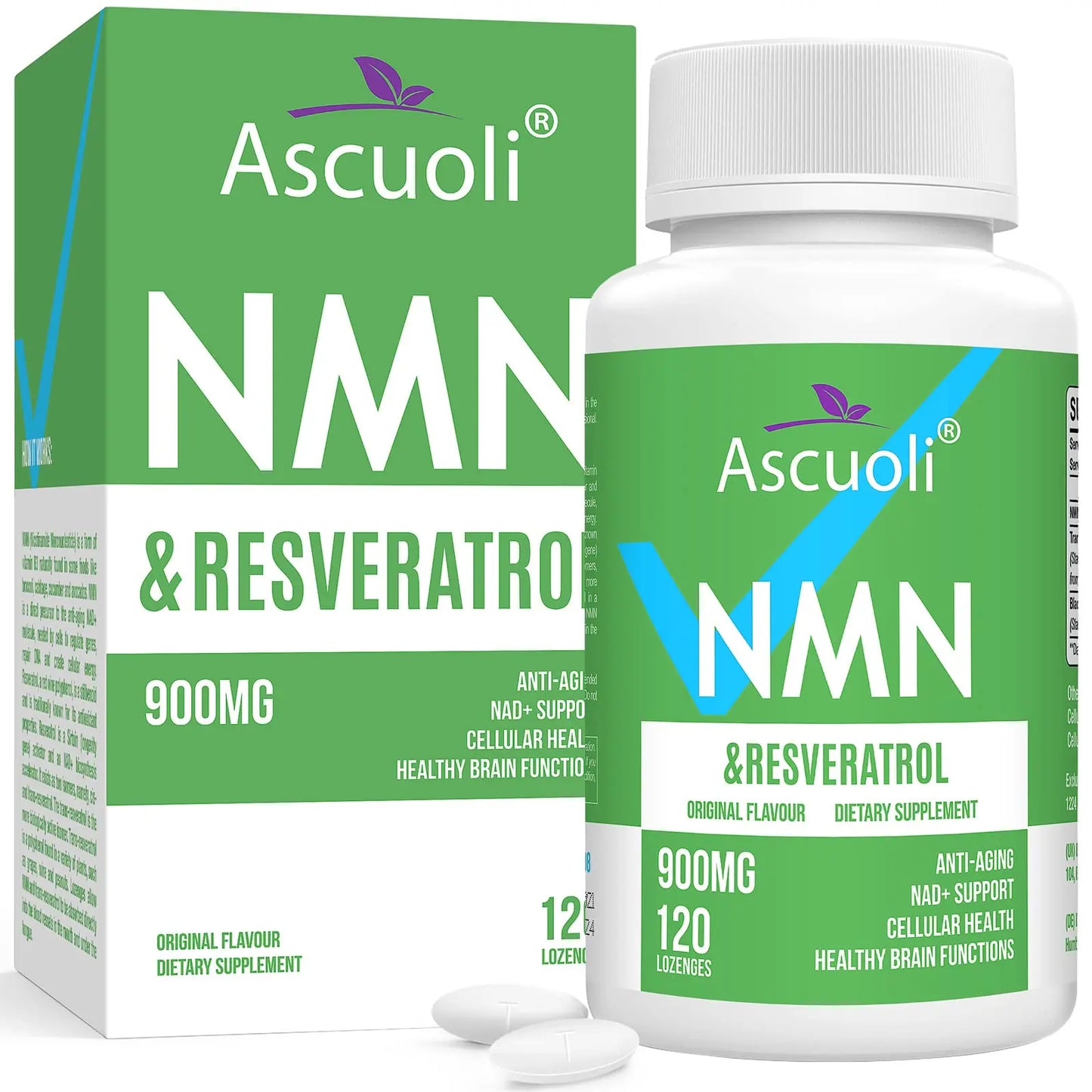 Sublingual NMN 500mg + Trans-Resveratrol 400mg, 3-in-1 Advanced Formula 99% Pure NMN Resveratrol Supplement for Boost* NAD, Cell, Immune, Energy & Muscle, Anti-Aging, 120 Lozenges (120-Day Supply) AscuoliBuy Supplements Australia