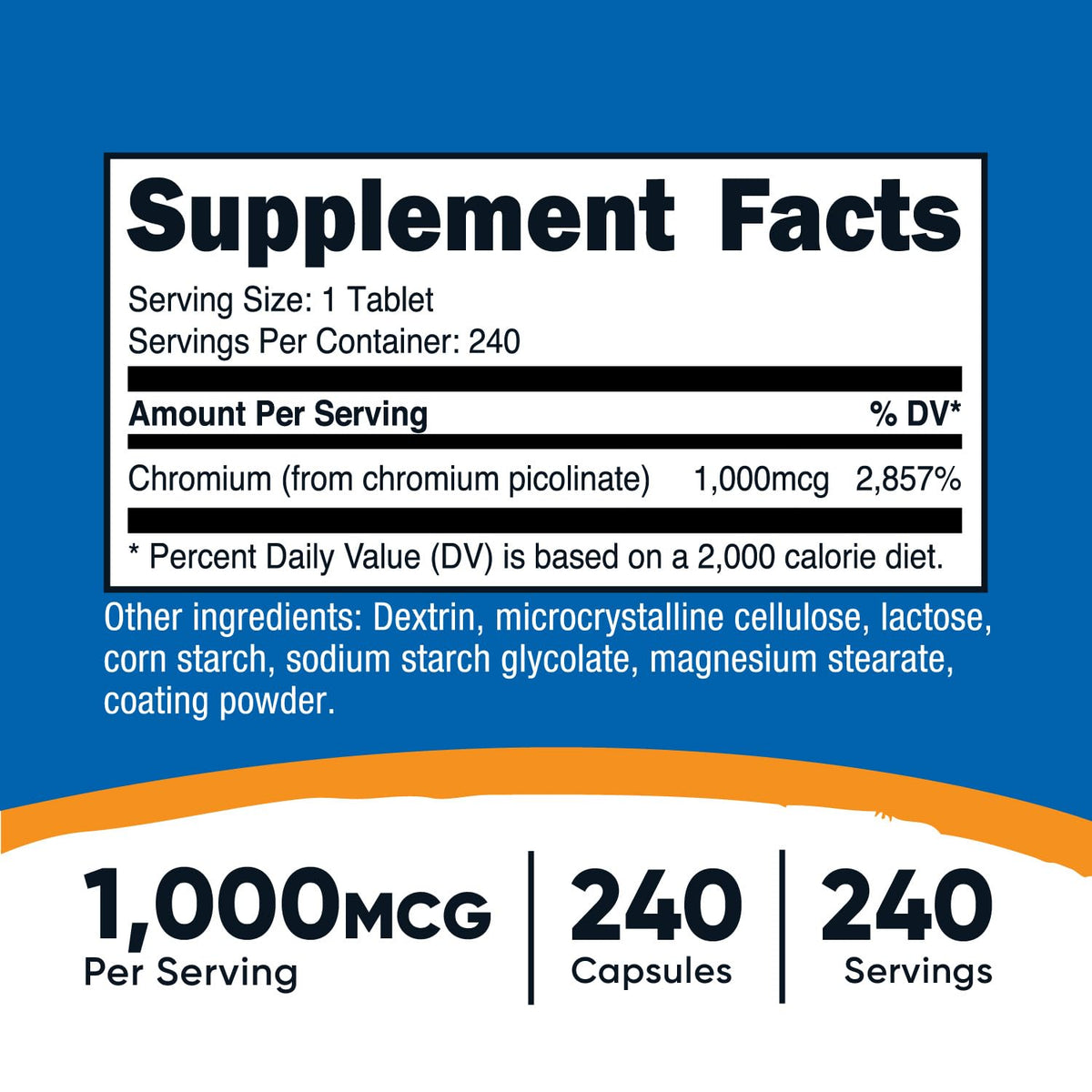 Nutricost Chromium 1000mcg, 240 Tablets - Gluten Free, Non-GMO NutricostBuy Supplements Australia
