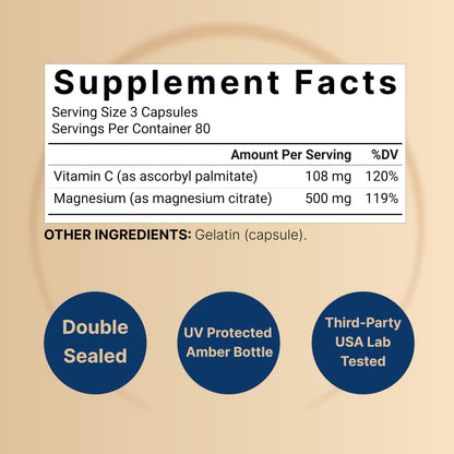 NatureBell Pure Magnesium Citrate 500mg per 3 Capsules Serving Size, 240 Capsules per Bottle