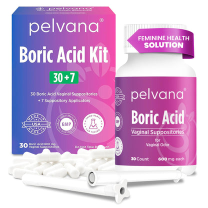 Pelvana Boric Acid Suppositories for Women - 30 Count + 7 Applicators - 600mg Boric Acid Capsules for Vaginal Odor Use PelvanaBuy Supplements Australia