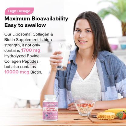 Liposomal Collagen Biotin Capsules, Hydrolyzed Bovine Collagen Peptides 1700 mg, Types 1 & 3 Protein YapilaBuy Supplements Australia