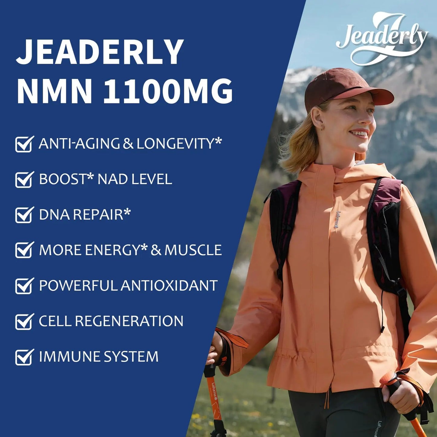 Jeaderly 1100mg NMN & Trans-Resveratrol, 3-in-1 Supplement, 60 Veggie Capsules – Supports NAD+ Boost*, Cellular Energy, Immune Function, Muscle Health & Anti-Aging, 30-Day Supply JeaderlyBuy Supplements Australia