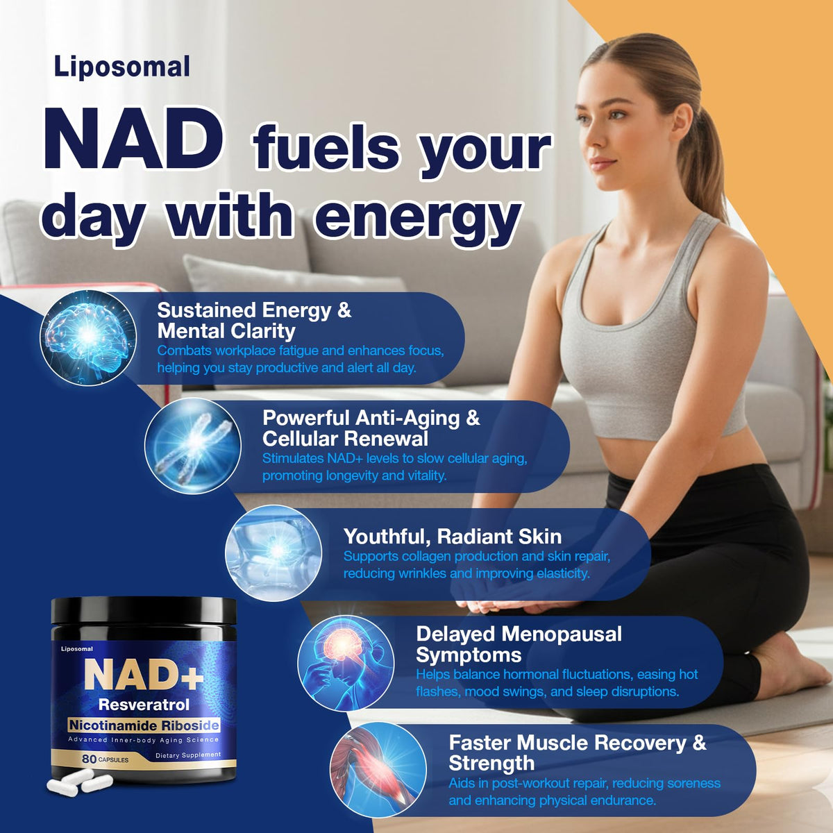 NLMUBR LUCKSIT NAD Supplement - NAD Nicotinamide Riboside Resveratrol 900mg, NAD Supplements for Women & Man, Liposomal NAD+ for Anti Aging & Cell Regenerator, 80 Capsules NLMUBR LUCKSITBuy Supplements Australia