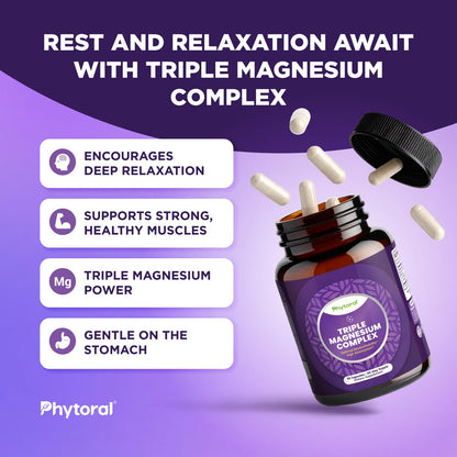 Highly Potent Magnesium Complex Capsules - Triple Magnesium Blend with Taurate Glycinate and Malate - 400mg Supplement Supports Relaxation & Overall Wellness Non-GMO Vegan - 90 Count PhytoralBuy Supplements Australia